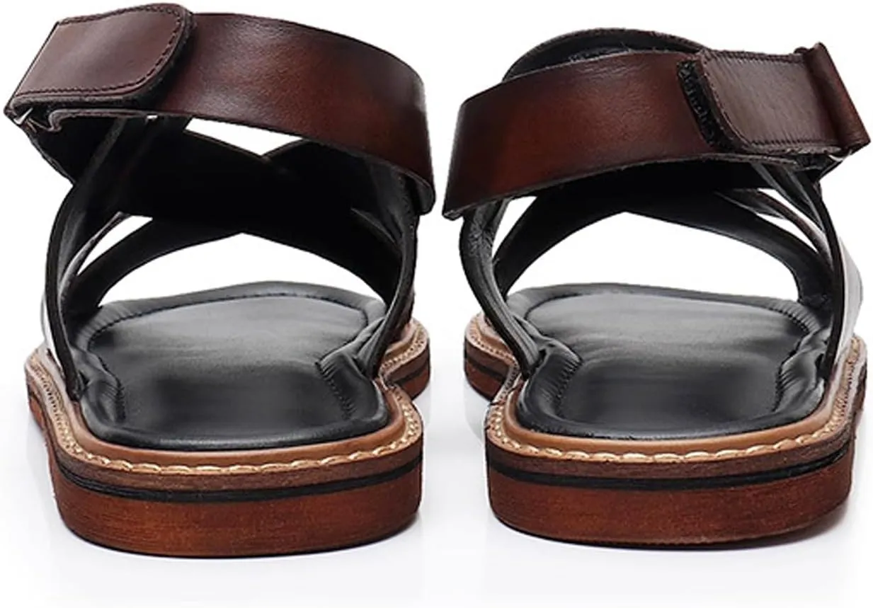 Santimon Mens Sandals Black Dress Slippers Open Toe Cowhide Leather Casual Shoes for Men Summer Beach Sandals Stylish Comfortable Non-Slip Wear-Resistant Loafers Shoes