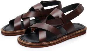 Santimon Mens Sandals Black Dress Slippers Open Toe Cowhide Leather Casual Shoes for Men Summer Beach Sandals Stylish Comfortable Non-Slip Wear-Resistant Loafers Shoes