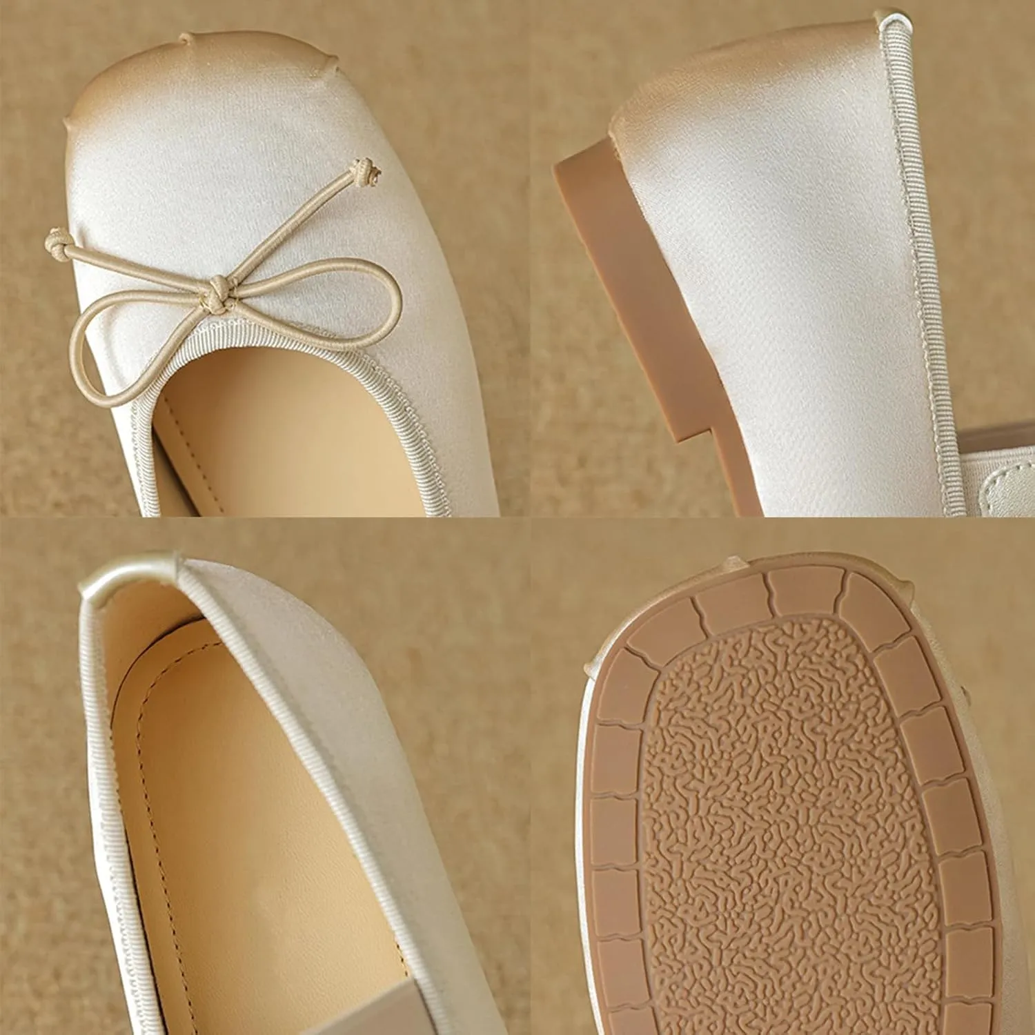 Satin Ballet Flats for Women Square Toe Comfy Flats Slip on Bowknot Shoes for Women Dressy Bow Shoes with Elastic Strap