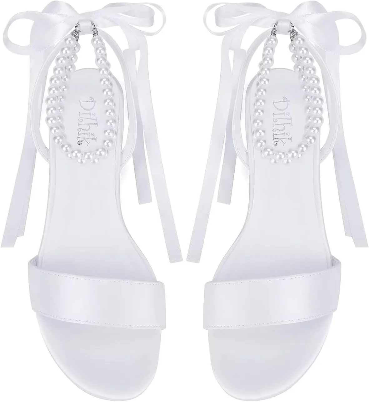 Satin Wedding Flats for Bride Pearl Sandals Open Toe Bridal Shoes Flat Wedding Shoes for Bride