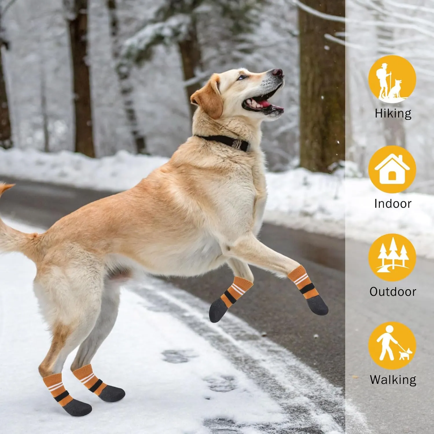 SCENEREAL Anti Slip Dog Boots & Paw Protectors for Hardwood Floor, Extended Dog Socks to Prevent Licking Paws, Waterproof Pet Snow Rain Shoe for Winter Medium Senior Dogs, Khaki M