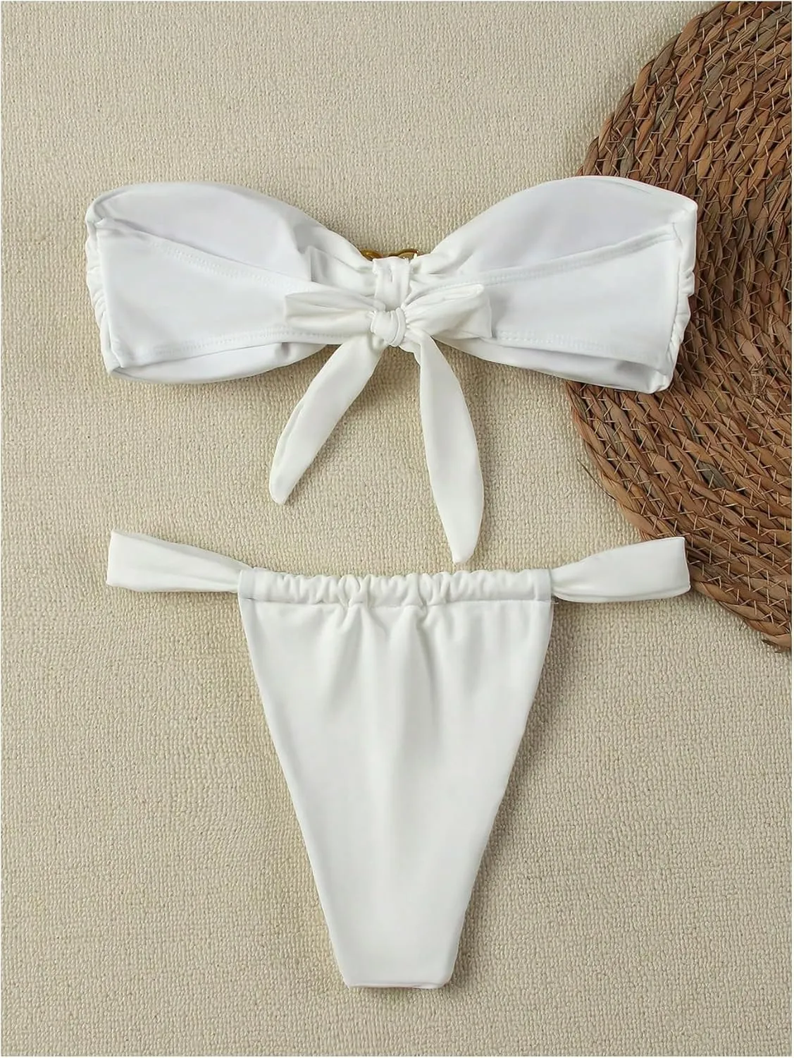 SHENHE Women's 2 Piece Strapless Swimsuit U Wire Floral Tie Back Ruched Bandeau Bikini with Thong Set