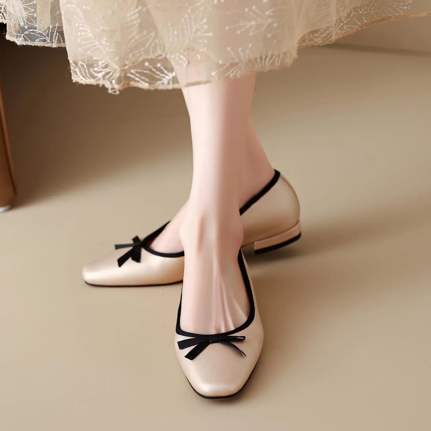 SHODENSE Women Satin Bow Flats Round Toe Slip On Ballet Flats Comfortable 1 inch Flat Heel Dress Shoes Slide in Bow Satin Flat Shoes Casual Wedding Bridal Flats Drive Street Retro 4-11 M US