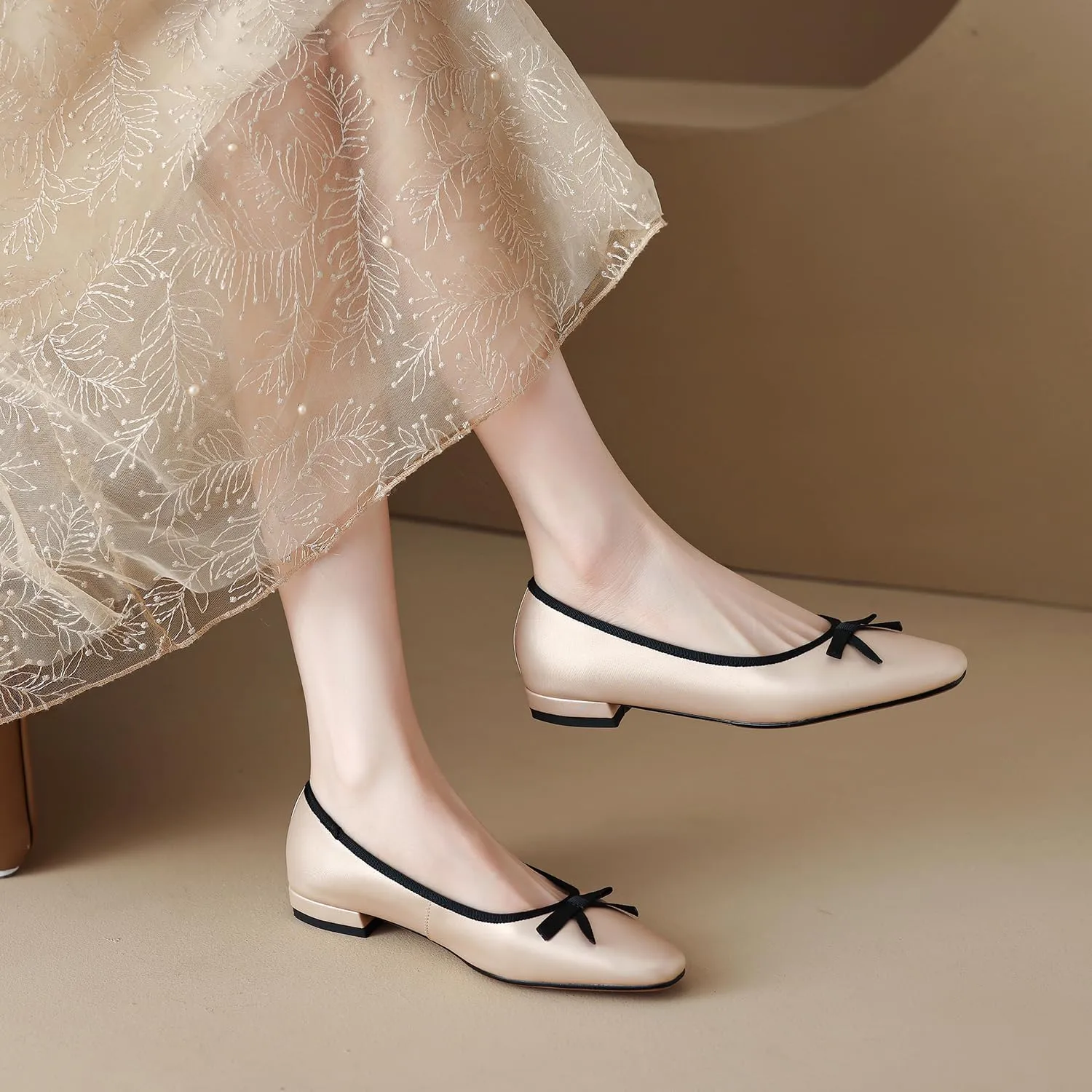 SHODENSE Women Satin Bow Flats Round Toe Slip On Ballet Flats Comfortable 1 inch Flat Heel Dress Shoes Slide in Bow Satin Flat Shoes Casual Wedding Bridal Flats Drive Street Retro 4-11 M US