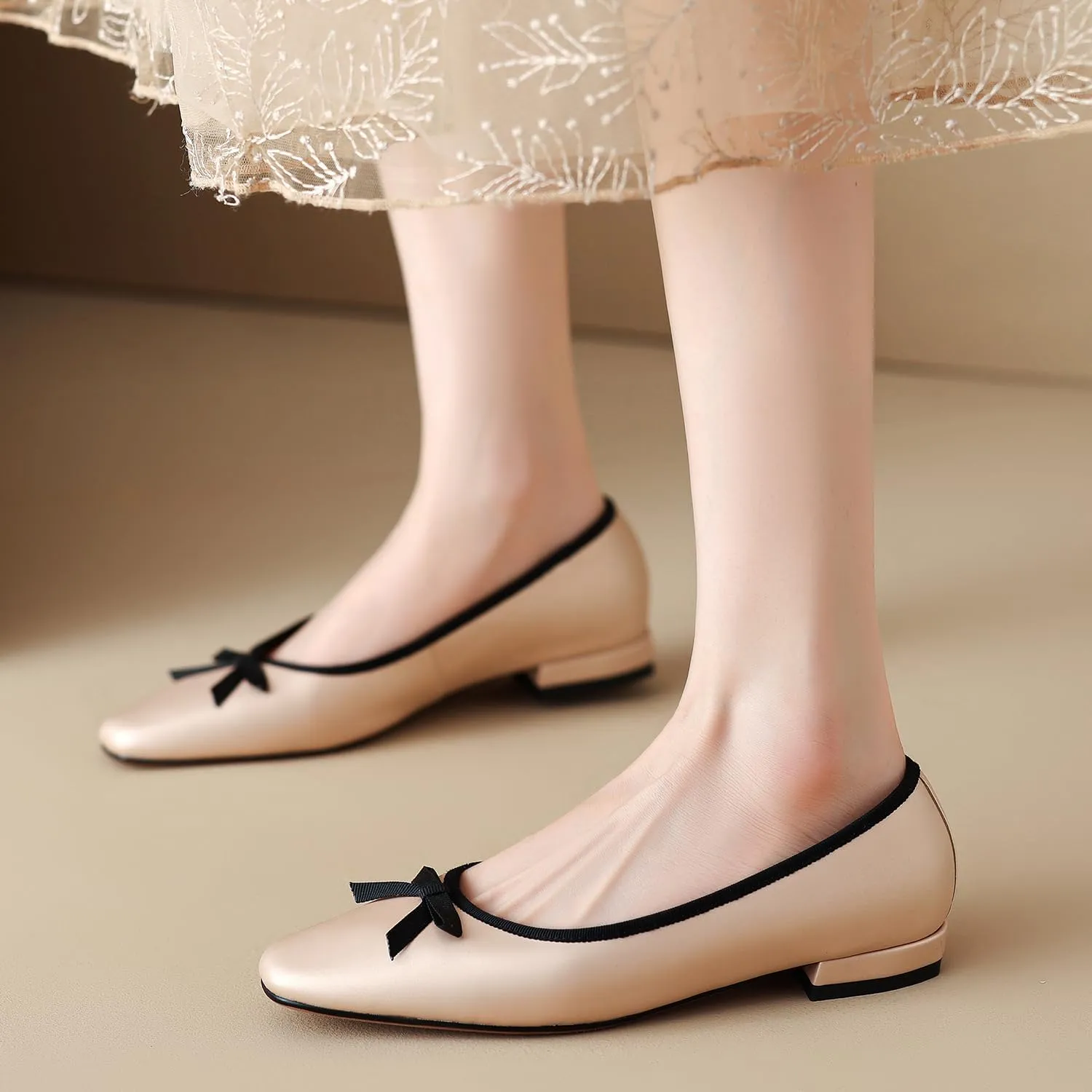 SHODENSE Women Satin Bow Flats Round Toe Slip On Ballet Flats Comfortable 1 inch Flat Heel Dress Shoes Slide in Bow Satin Flat Shoes Casual Wedding Bridal Flats Drive Street Retro 4-11 M US