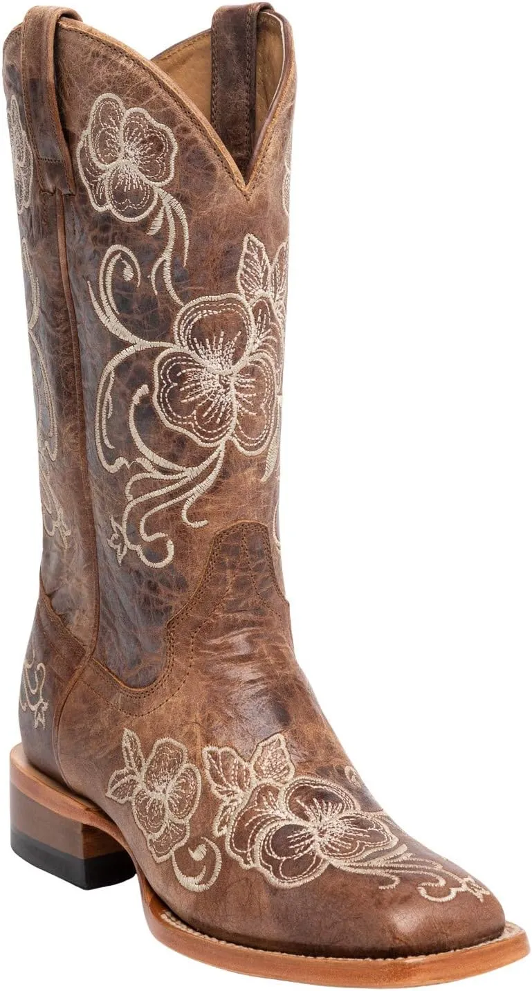 Shyanne Women's Lasy Floral Embroidered Western Boot Broad Square Toe - Bbshysp20l4