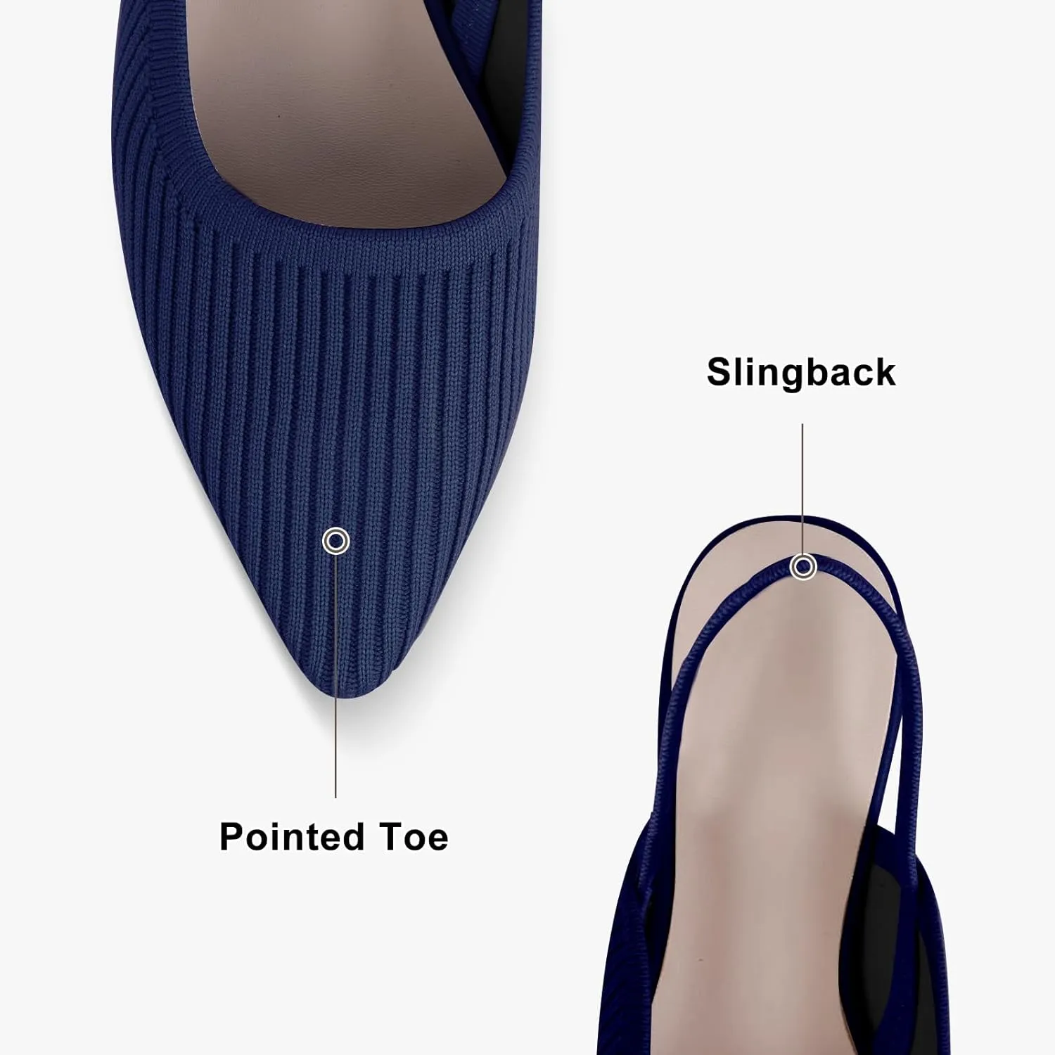 Slingback Flats for Women Pointed Toe Flats Breathable Knit Comfortable Dressy Casual for Work Office Slip on Ballet Flats