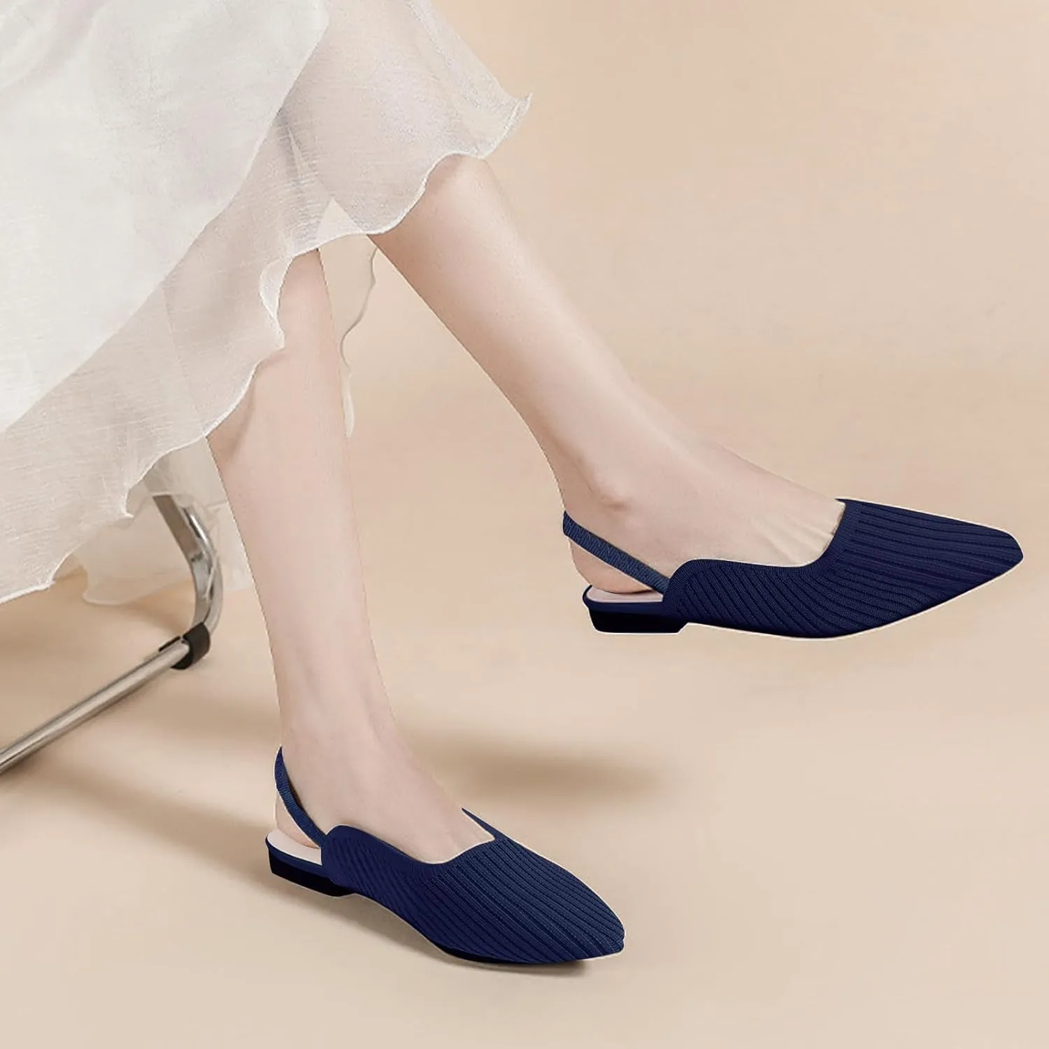 Slingback Flats for Women Pointed Toe Flats Breathable Knit Comfortable Dressy Casual for Work Office Slip on Ballet Flats
