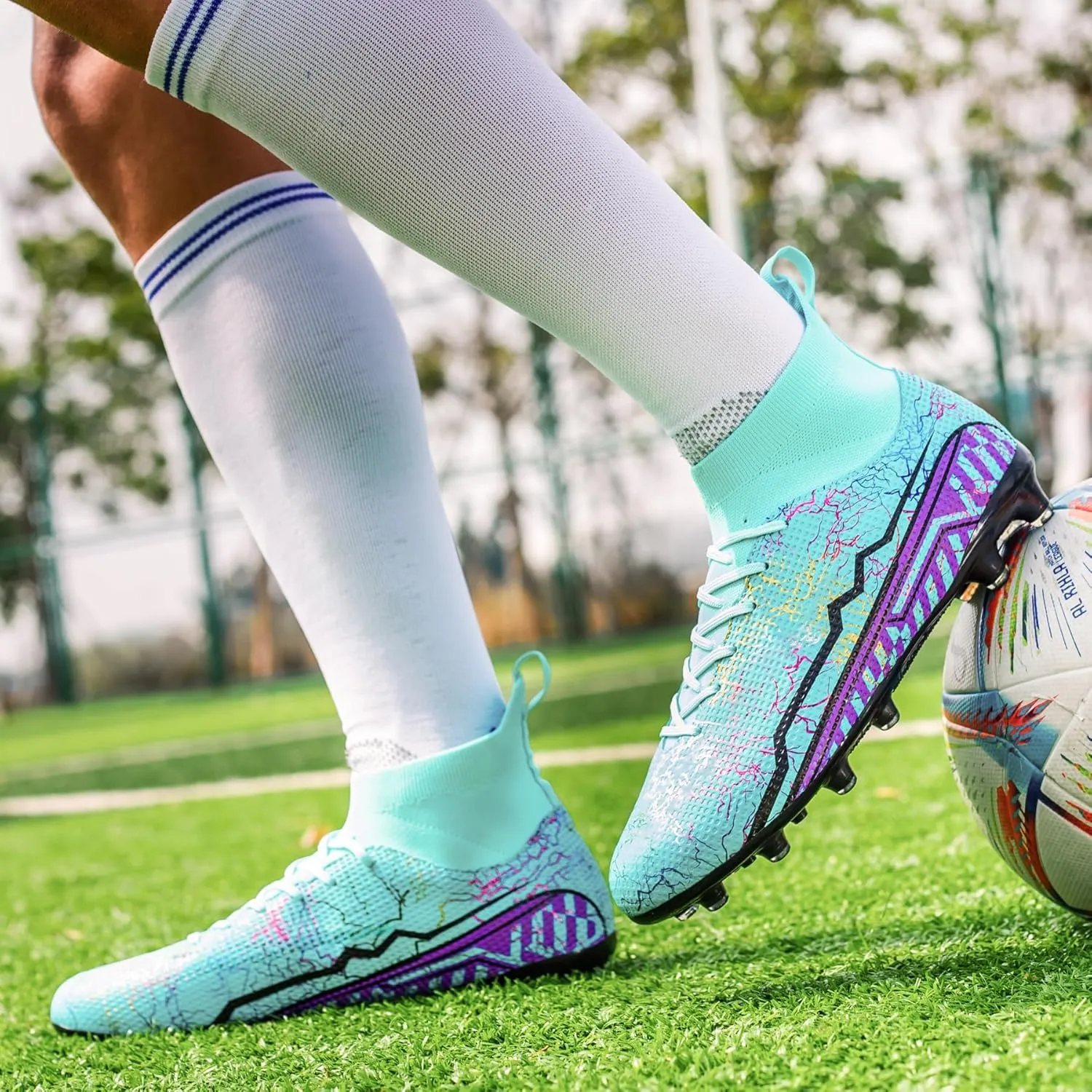 Soccer Cleats Mens Football Cleats Professional Soccer Shoes High-Tops Non-Slip Spikes for Big Boys Wide Training Sneaker