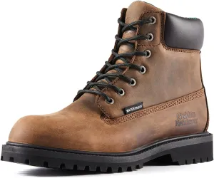 Soft Toe Waterproof Work Boots For Men,6-Inch Leather Work Boots For Industrial Construction, Slip Resistant Durable Breathable Safey Boots, EH G61867
