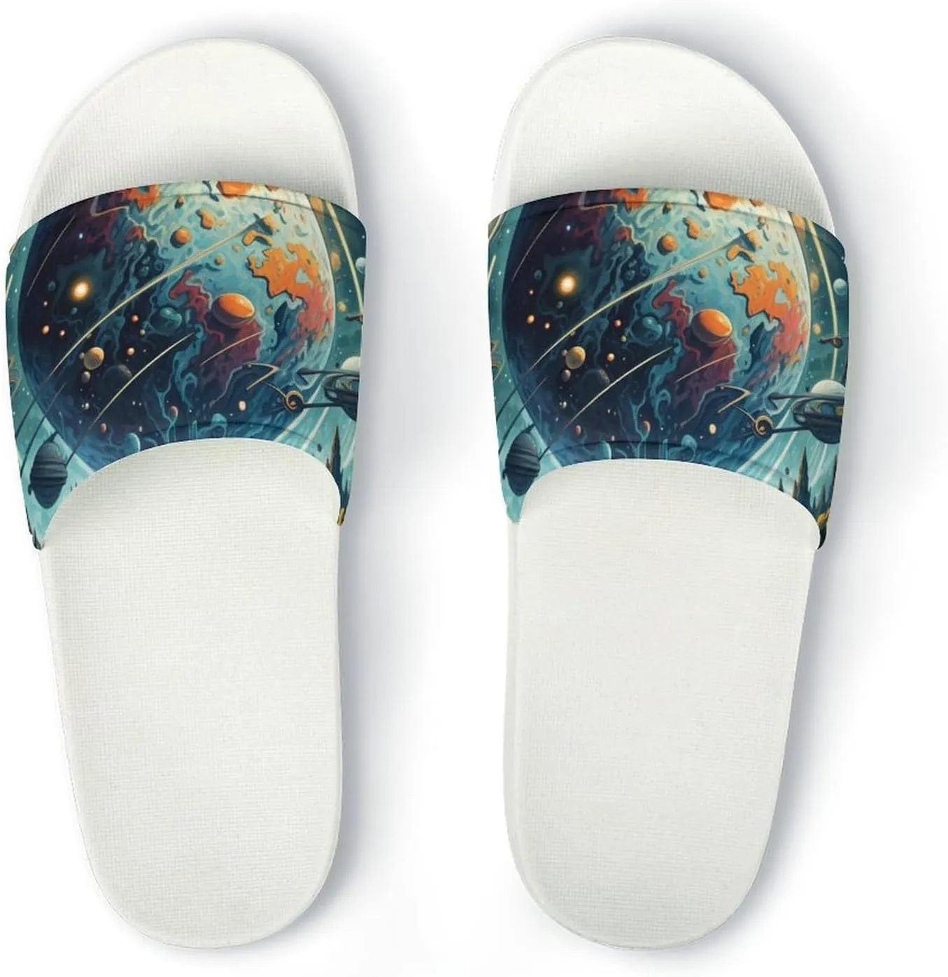 Space Planet Funny House Sandals Non Slip Shower Slippers Quick Drying Bathroom Shoes for Women Men