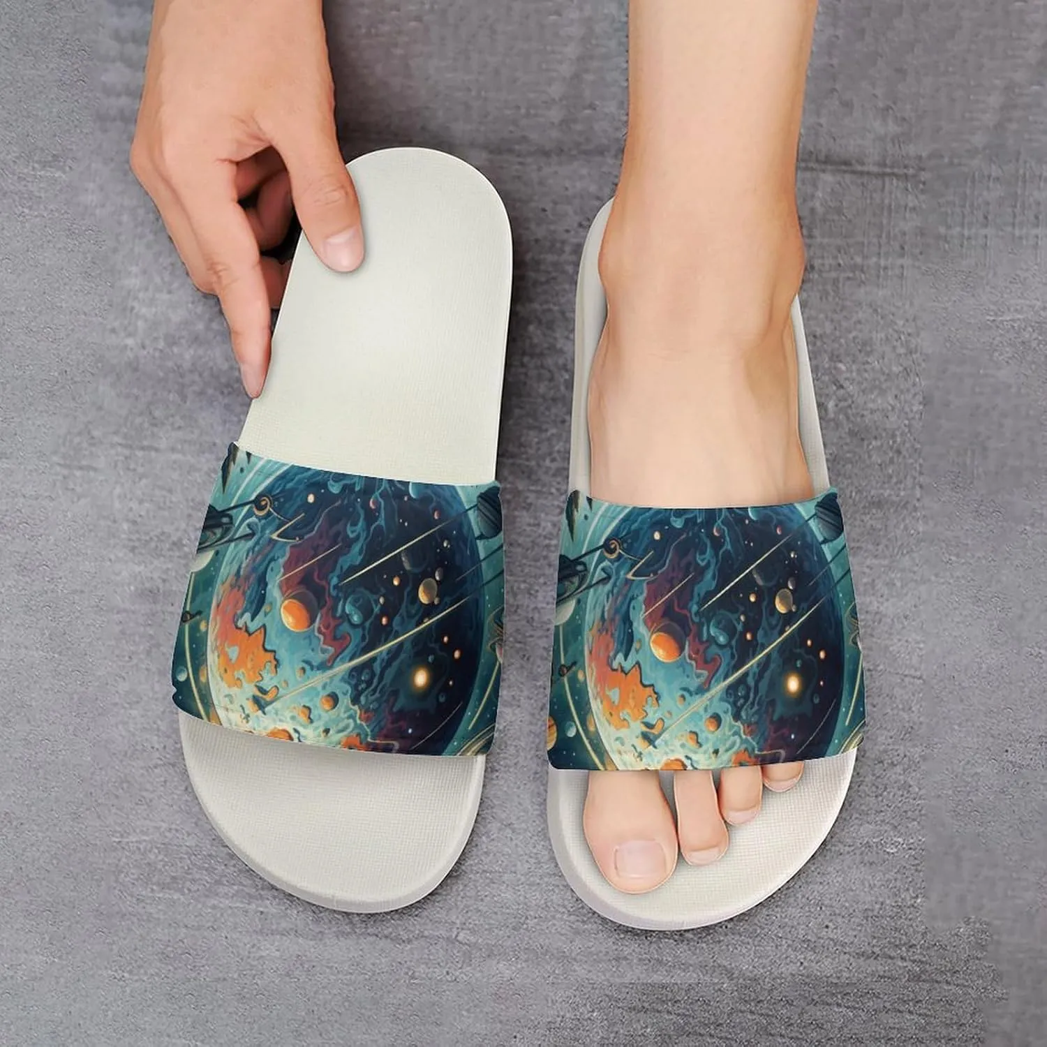 Space Planet Funny House Sandals Non Slip Shower Slippers Quick Drying Bathroom Shoes for Women Men