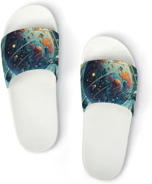 Space Planet Funny House Sandals Non Slip Shower Slippers Quick Drying Bathroom Shoes for Women Men