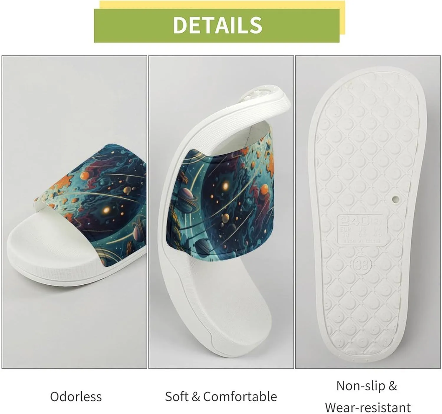 Space Planet Funny House Sandals Non Slip Shower Slippers Quick Drying Bathroom Shoes for Women Men
