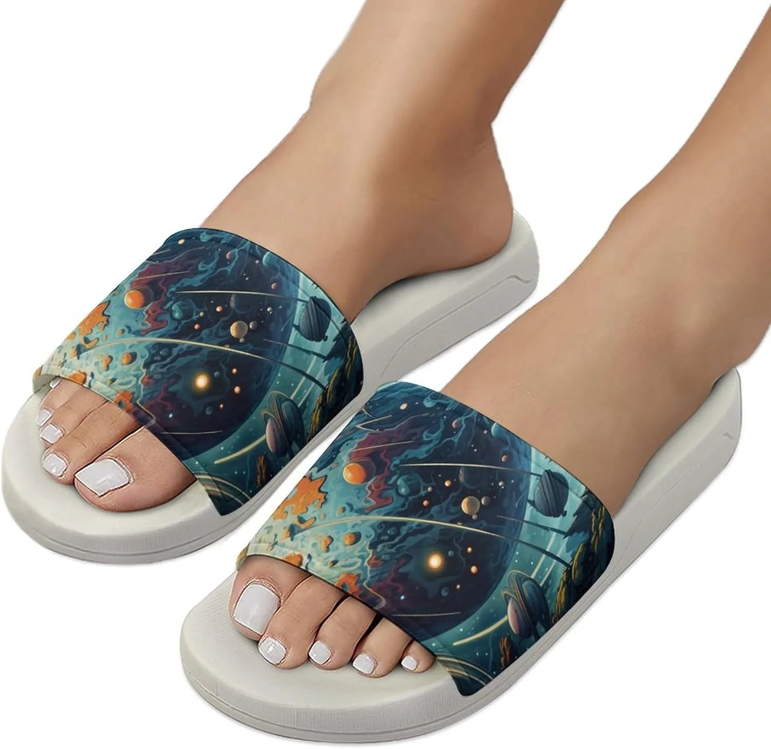 Space Planet Funny House Sandals Non Slip Shower Slippers Quick Drying Bathroom Shoes for Women Men