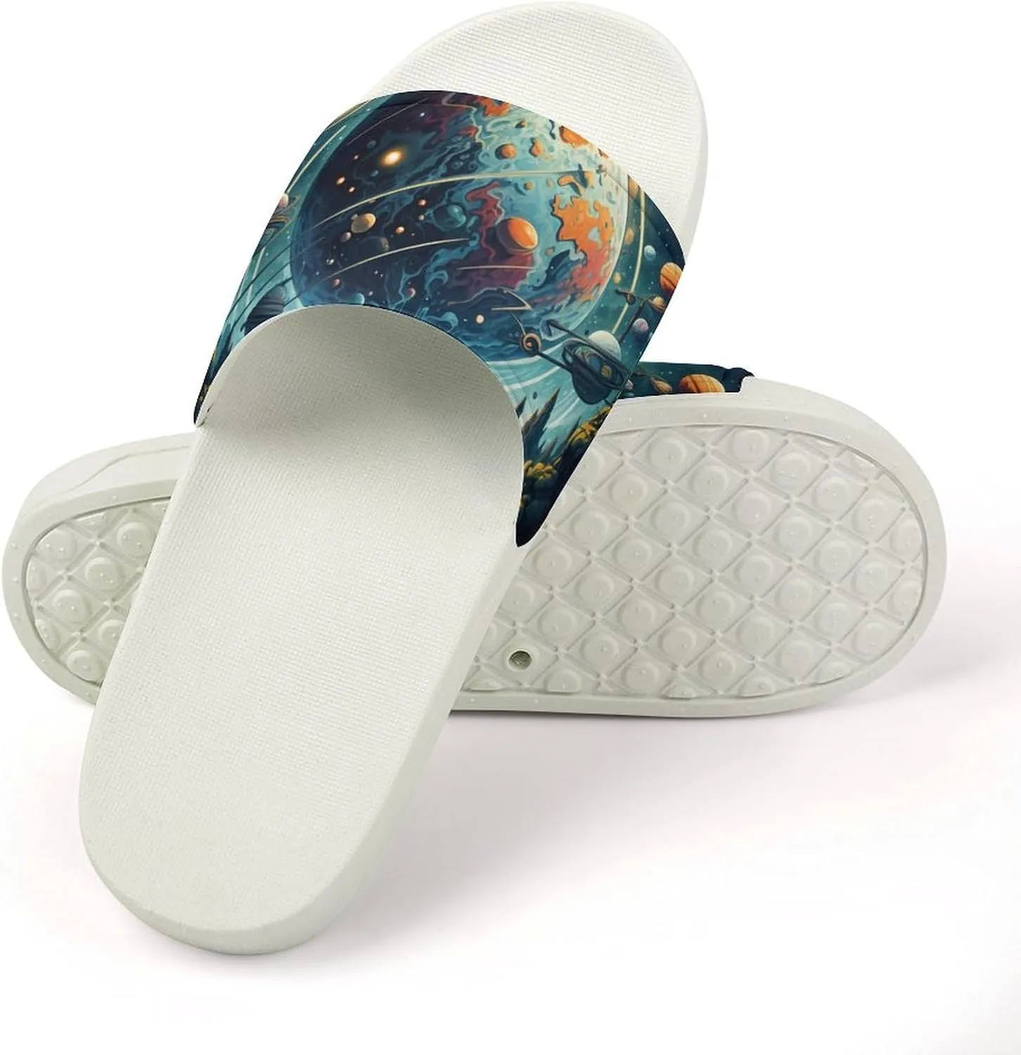 Space Planet Funny House Sandals Non Slip Shower Slippers Quick Drying Bathroom Shoes for Women Men