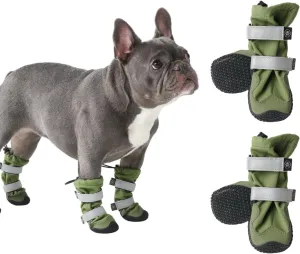 Spark Paws Water-Resistant Dog Boots for Medium Large Dogs, Anti-Slip Dog Shoe Booties Paw Protector for Rain Snow Hiking Reflective Straps 4PCS - Green, A