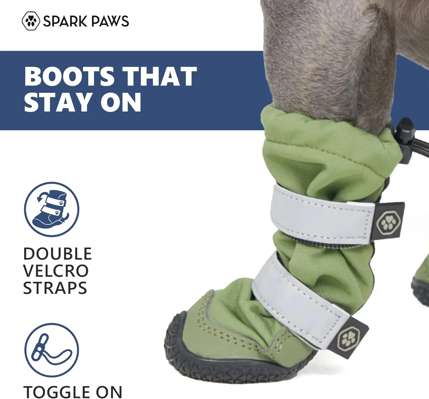 Spark Paws Water-Resistant Dog Boots for Medium Large Dogs, Anti-Slip Dog Shoe Booties Paw Protector for Rain Snow Hiking Reflective Straps 4PCS - Green, A
