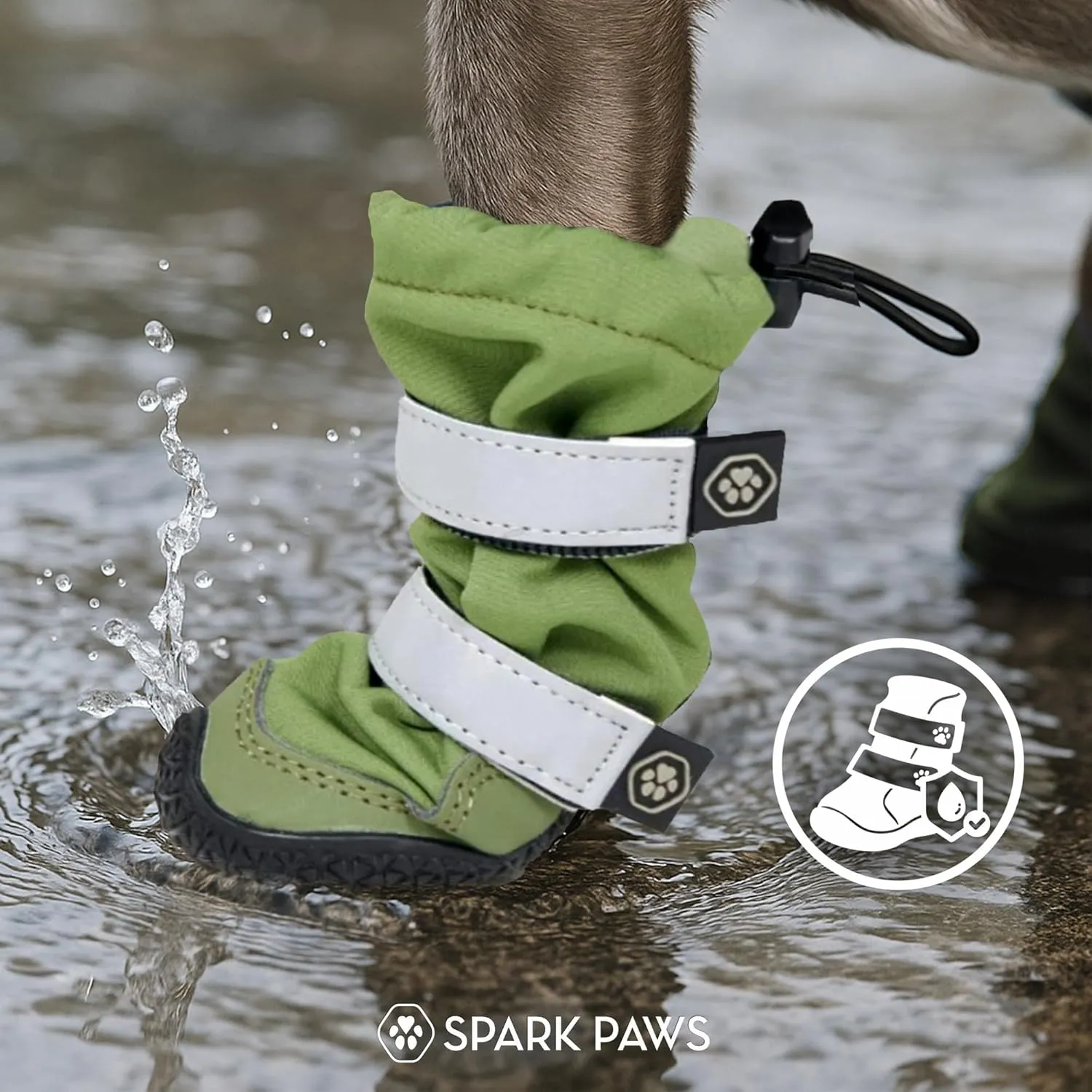 Spark Paws Water-Resistant Dog Boots for Medium Large Dogs, Anti-Slip Dog Shoe Booties Paw Protector for Rain Snow Hiking Reflective Straps 4PCS - Green, A