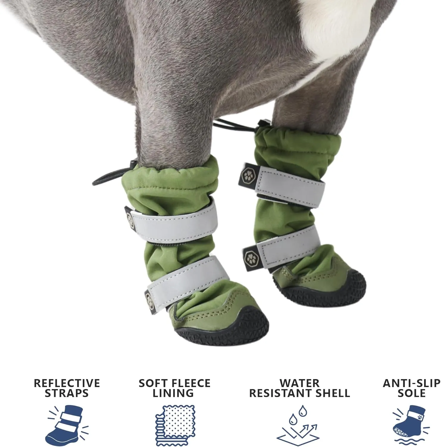 Spark Paws Water-Resistant Dog Boots for Medium Large Dogs, Anti-Slip Dog Shoe Booties Paw Protector for Rain Snow Hiking Reflective Straps 4PCS - Green, A