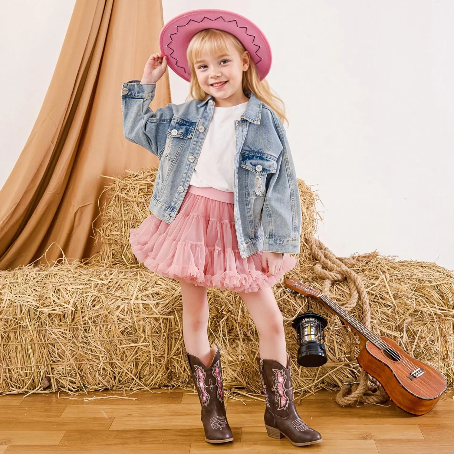 Sparkly Glitter Cowgirl Cowboy Boots for Girls Little Kids Mid Calf Zipper Pointed Toes Low Heel Western Embroidery Party Birthday Toddler to Big Kid