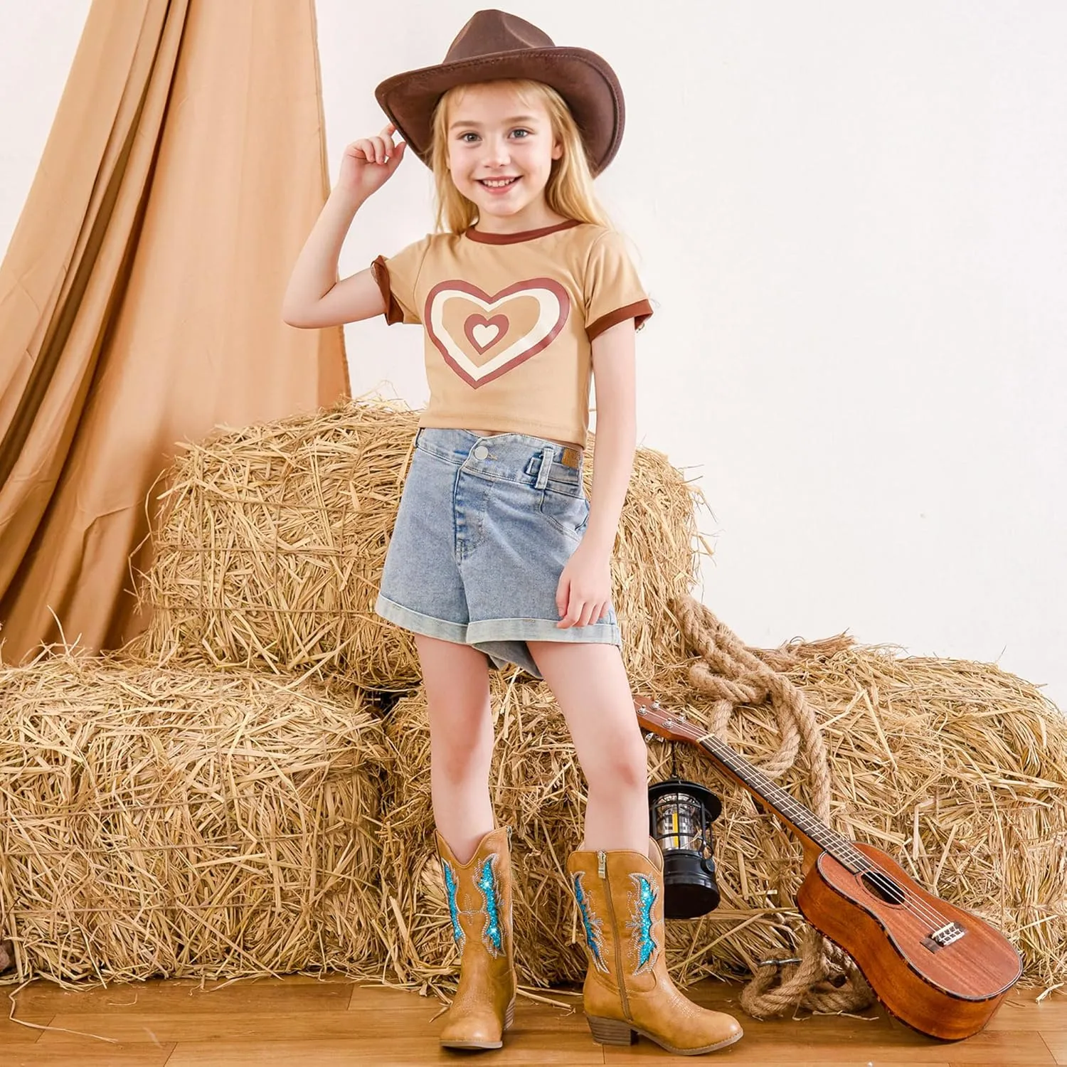 Sparkly Glitter Cowgirl Cowboy Boots for Girls Little Kids Mid Calf Zipper Pointed Toes Low Heel Western Embroidery Party Birthday Toddler to Big Kid