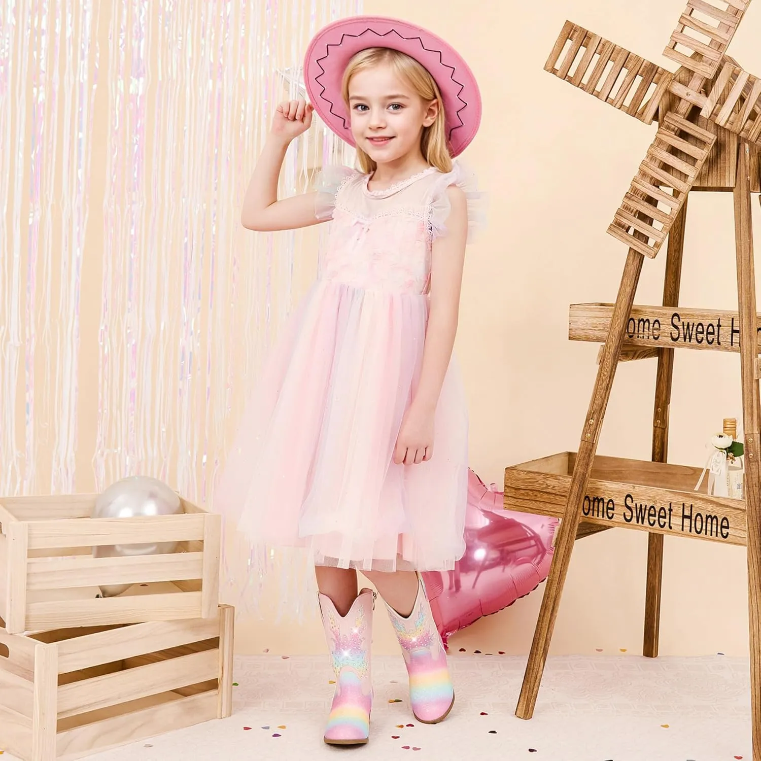 Sparkly Rhinestone Cowgirl Boots Toddler to Big Kids Mid Calf Zipper Low Heel Pointed Toes Party Birthday Dress Up