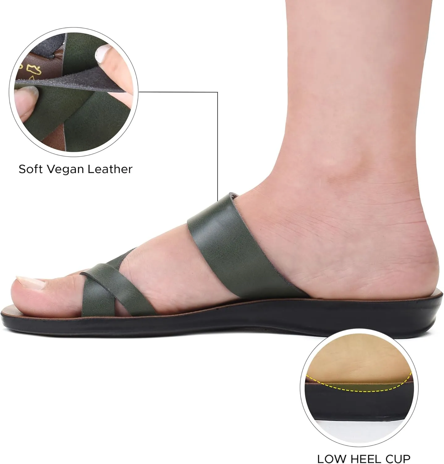 Split Toe Strap Man-Made Leather Ladies Cute Slides Outdoor Travel Dressy Flats Comfortable Walking Casual Summer Sandals for Women Fashion Footwear