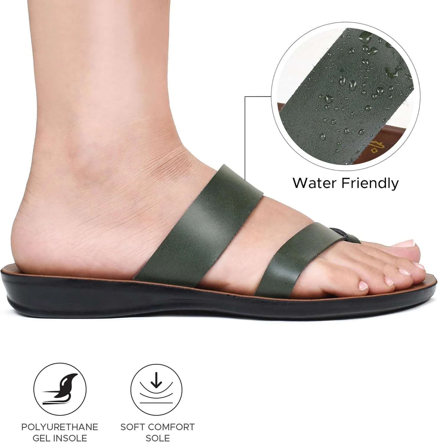 Split Toe Strap Man-Made Leather Ladies Cute Slides Outdoor Travel Dressy Flats Comfortable Walking Casual Summer Sandals for Women Fashion Footwear
