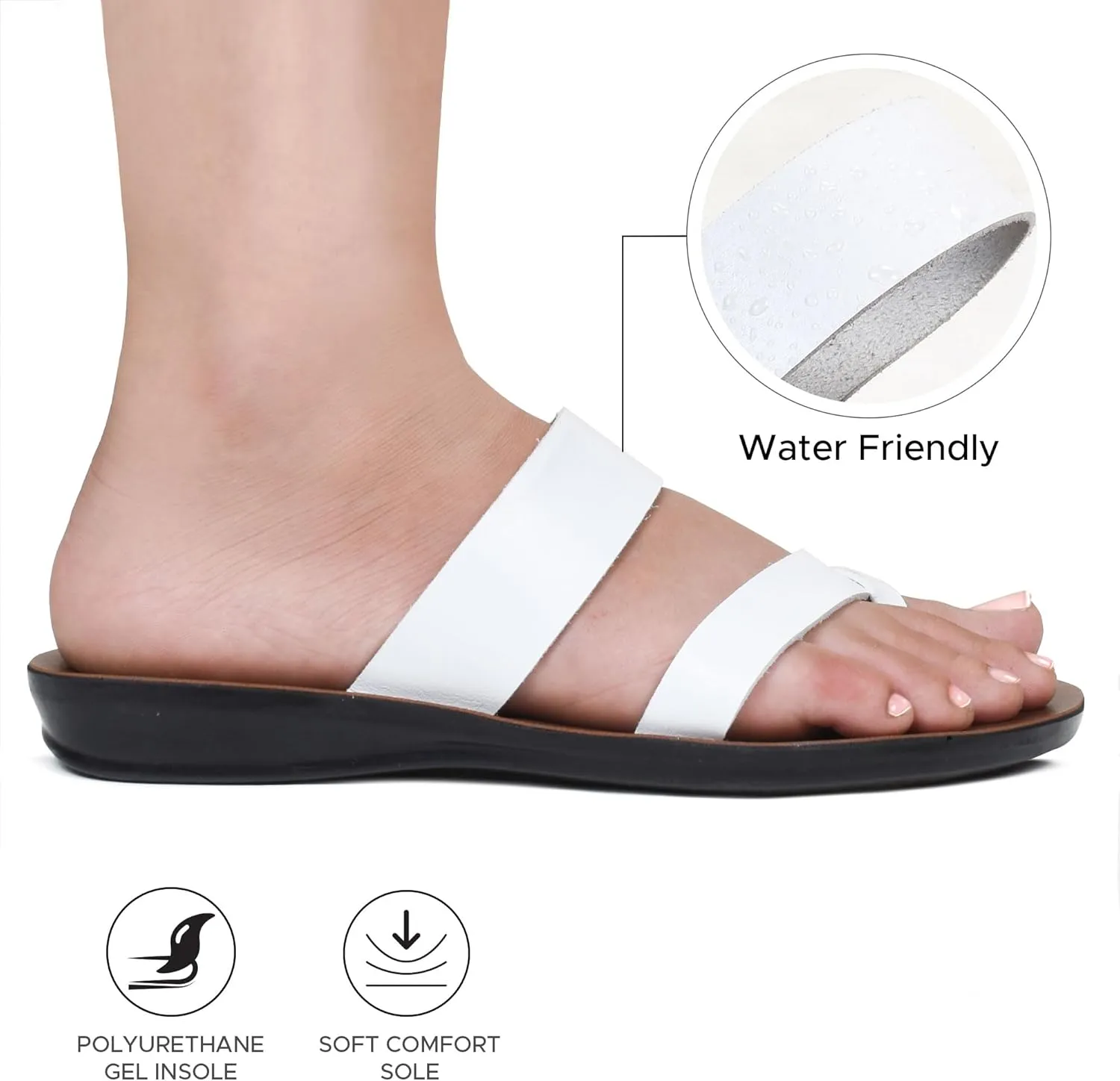 Split Toe Strap Man-Made Leather Ladies Cute Slides Outdoor Travel Dressy Flats Comfortable Walking Casual Summer Sandals for Women Fashion Footwear