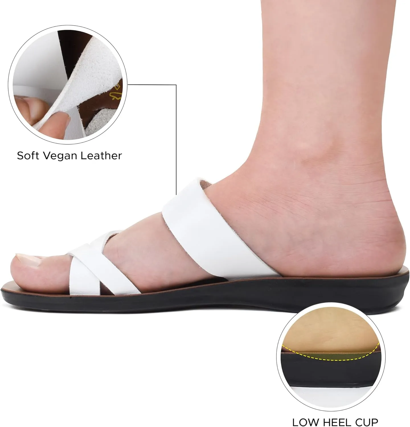 Split Toe Strap Man-Made Leather Ladies Cute Slides Outdoor Travel Dressy Flats Comfortable Walking Casual Summer Sandals for Women Fashion Footwear