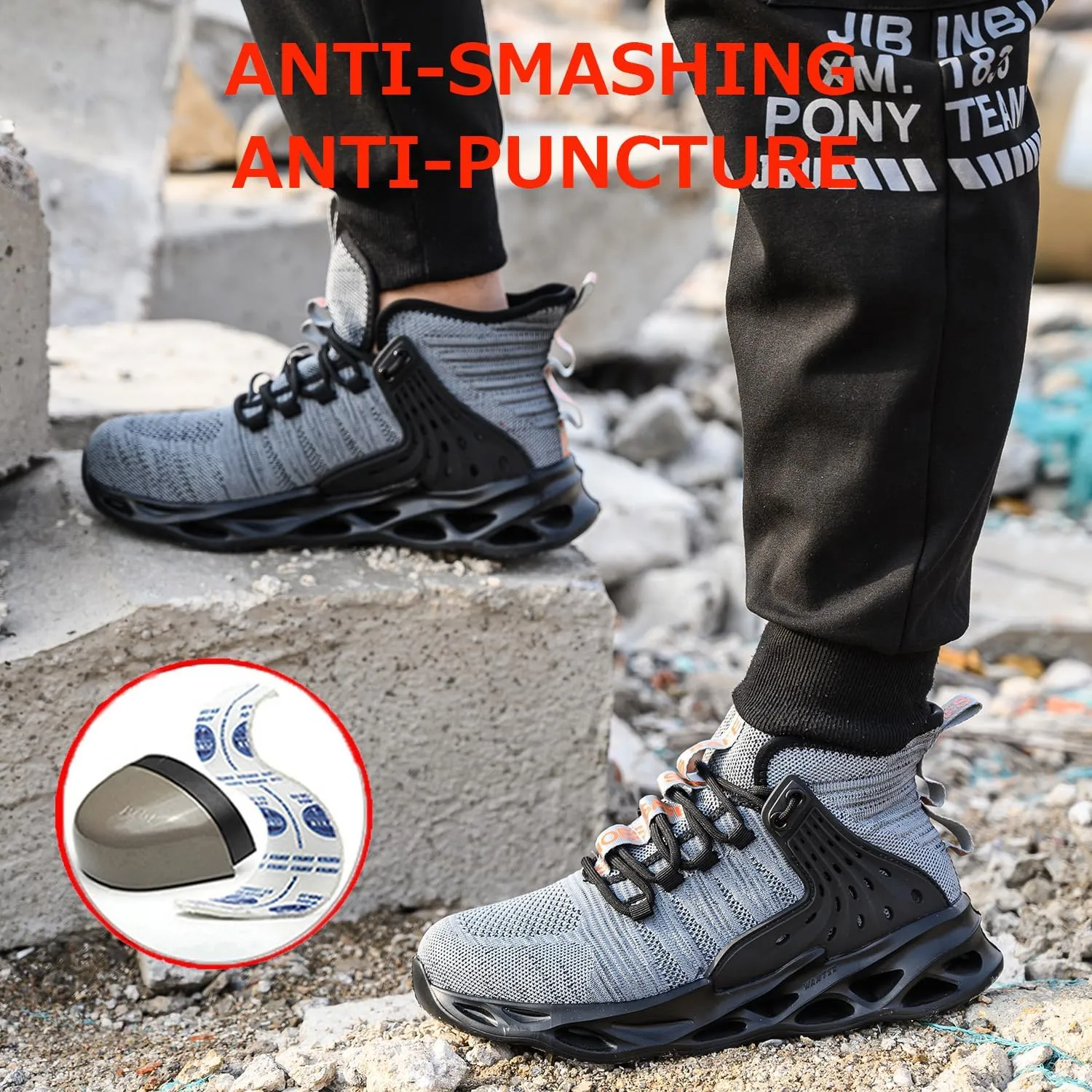 Steel Toe Shoes for Men Work Safety Boots Lightweight Breathable Non Slip Industrial Construction Shoes Women Black