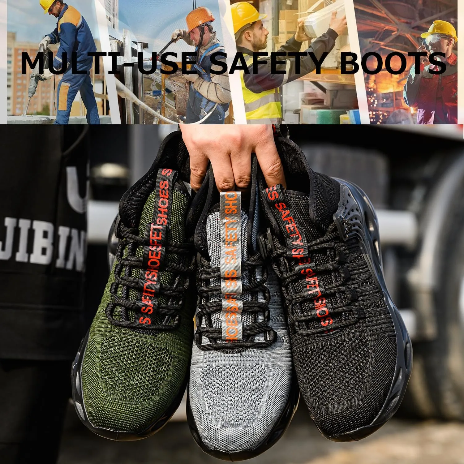 Steel Toe Shoes for Men Work Safety Boots Lightweight Breathable Non Slip Industrial Construction Shoes Women Black