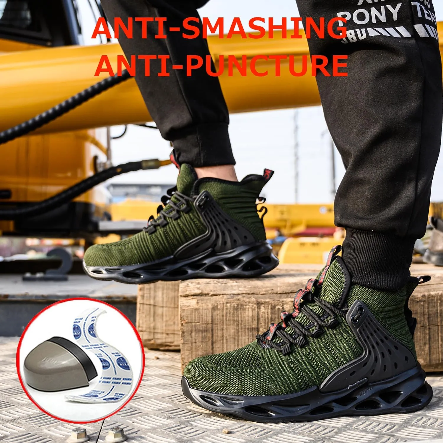 Steel Toe Shoes for Men Work Safety Boots Lightweight Breathable Non Slip Industrial Construction Shoes Women Black