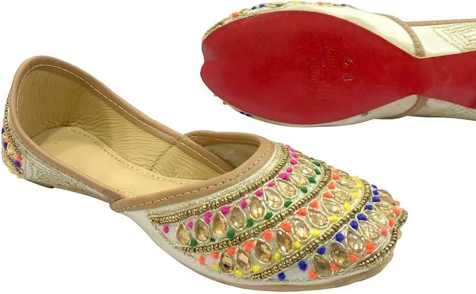 Stop n Style Punjabi Juttis for Girls Toddler/Little Kid/Big Kid Formal Beaded Shoes Multi Ethnic Girls Jutti Party Flats Mojaris Shoes