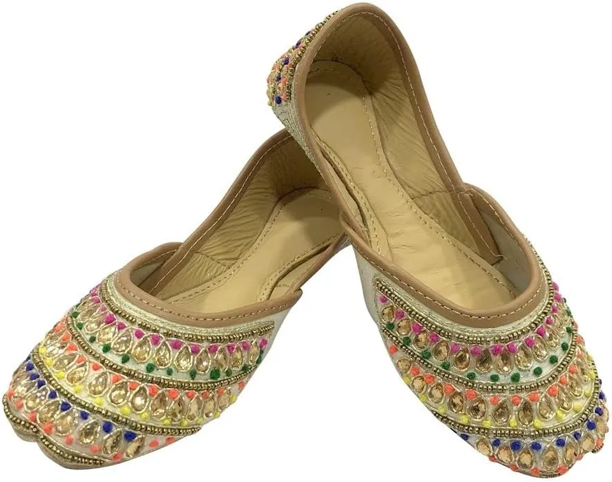 Stop n Style Punjabi Juttis for Girls Toddler/Little Kid/Big Kid Formal Beaded Shoes Multi Ethnic Girls Jutti Party Flats Mojaris Shoes