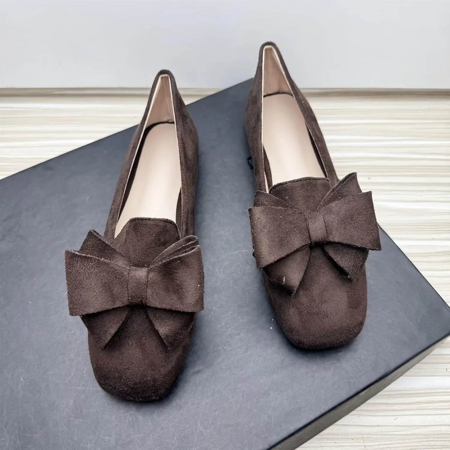Stunner Ballet Flats for Women Fashion Square Toe Bowknot Flats Comfortable Dress Flats Casual Slip On Work Flats