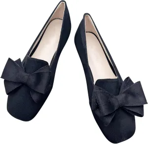 Stunner Ballet Flats for Women Fashion Square Toe Bowknot Flats Comfortable Dress Flats Casual Slip On Work Flats