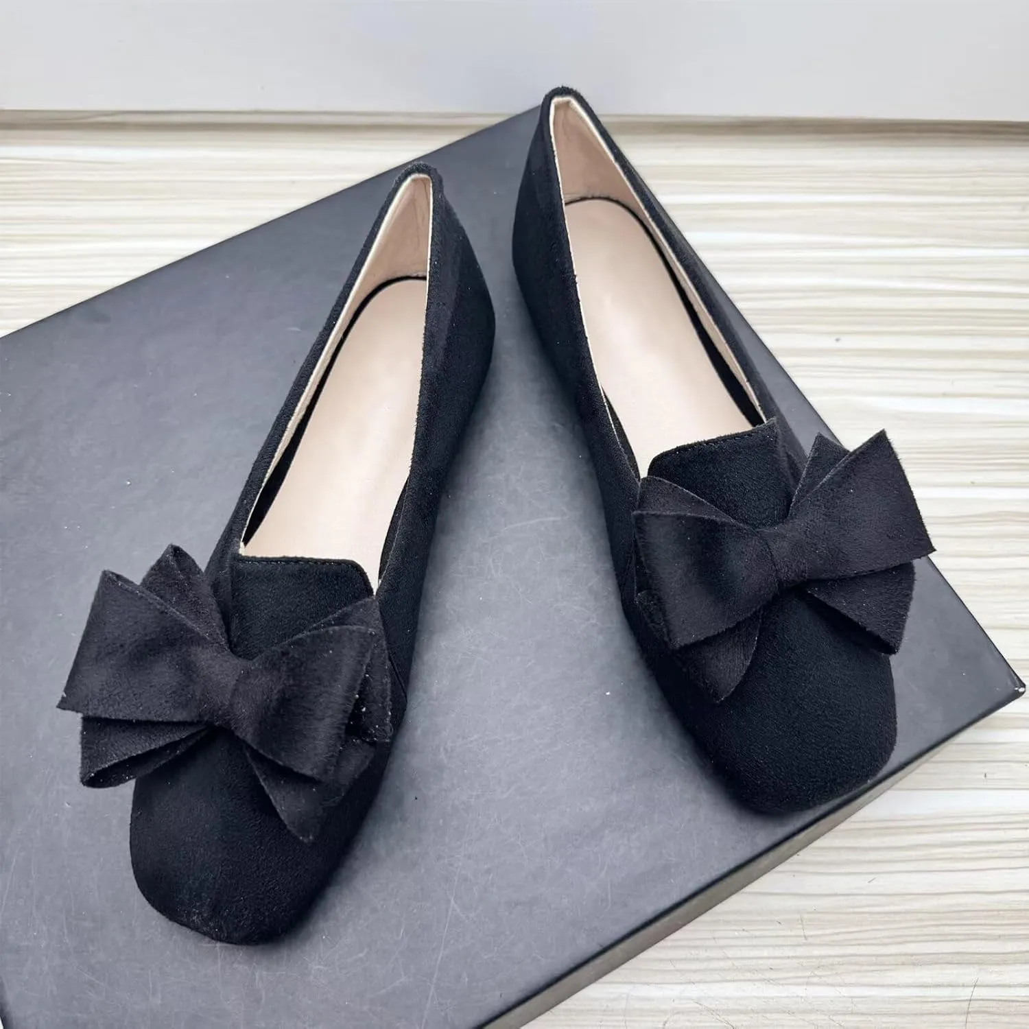 Stunner Ballet Flats for Women Fashion Square Toe Bowknot Flats Comfortable Dress Flats Casual Slip On Work Flats