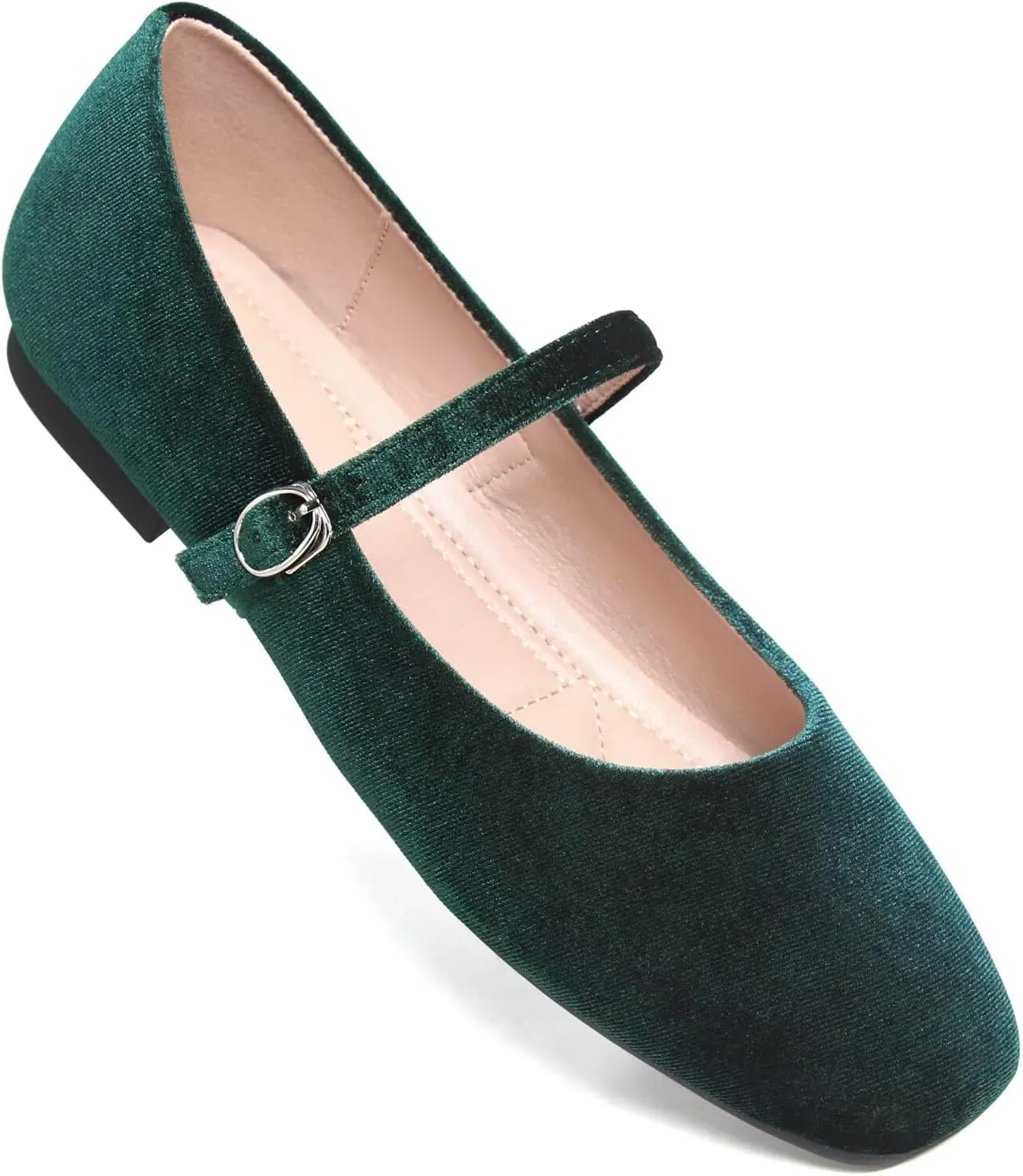 Stunner Mary Jane Square Toe Black Ballet Flats for Women - Comfortable Ankle Strap Casual Slip On Flats