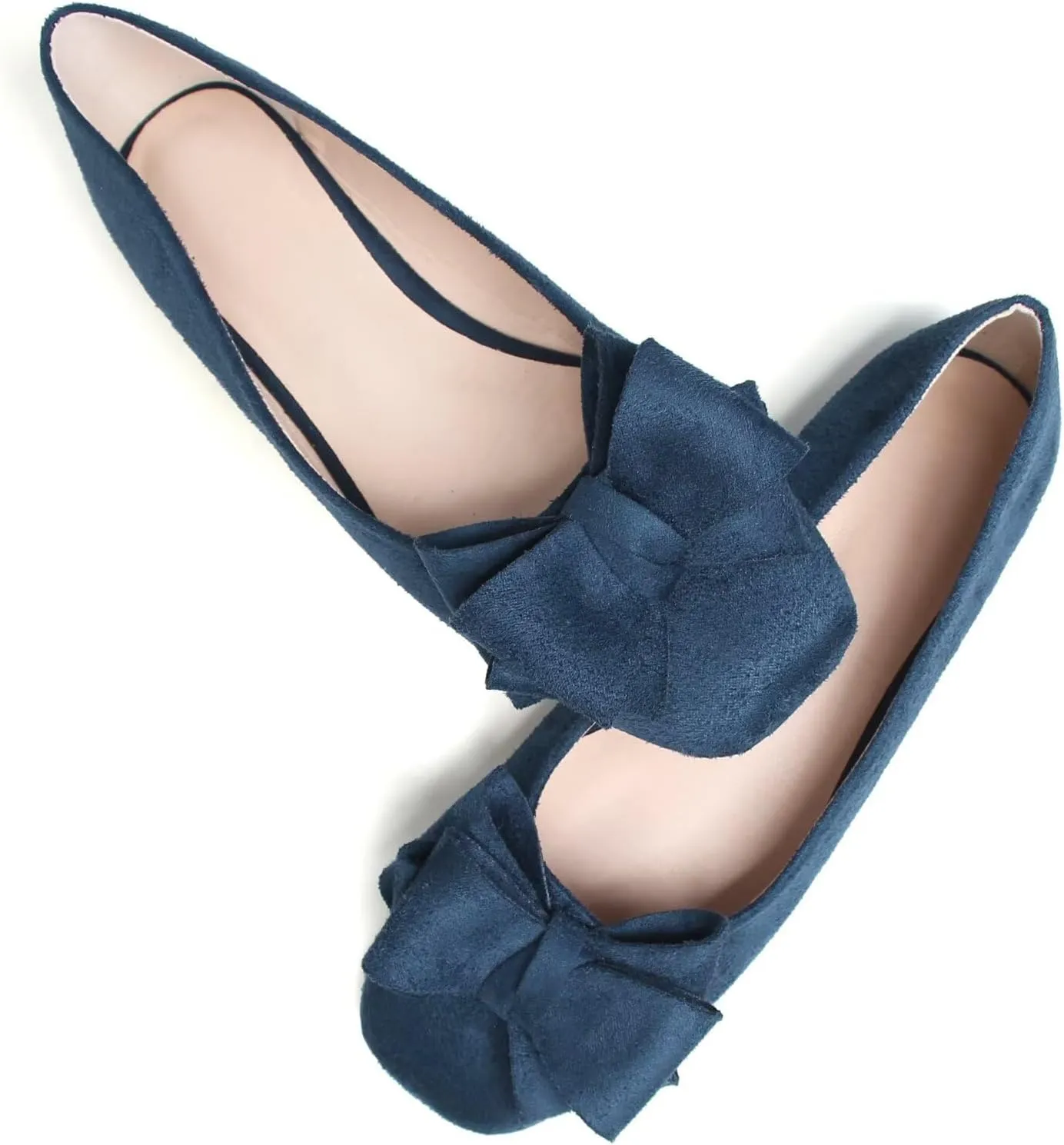 Stunner Womens Bowknot Ballet Flats Square Toe Casual Flats Comfortable Velvet Flats Slip On Work Flats