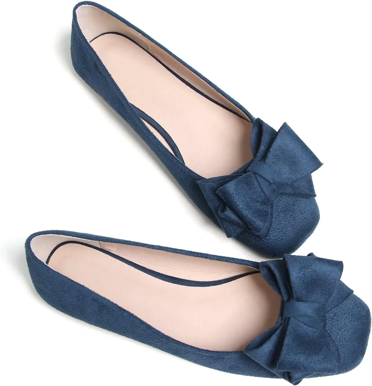 Stunner Womens Bowknot Ballet Flats Square Toe Casual Flats Comfortable Velvet Flats Slip On Work Flats