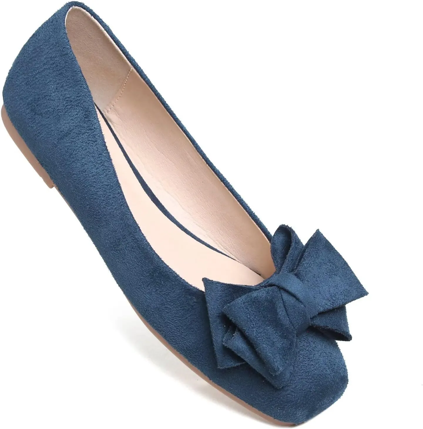 Stunner Womens Bowknot Ballet Flats Square Toe Casual Flats Comfortable Velvet Flats Slip On Work Flats