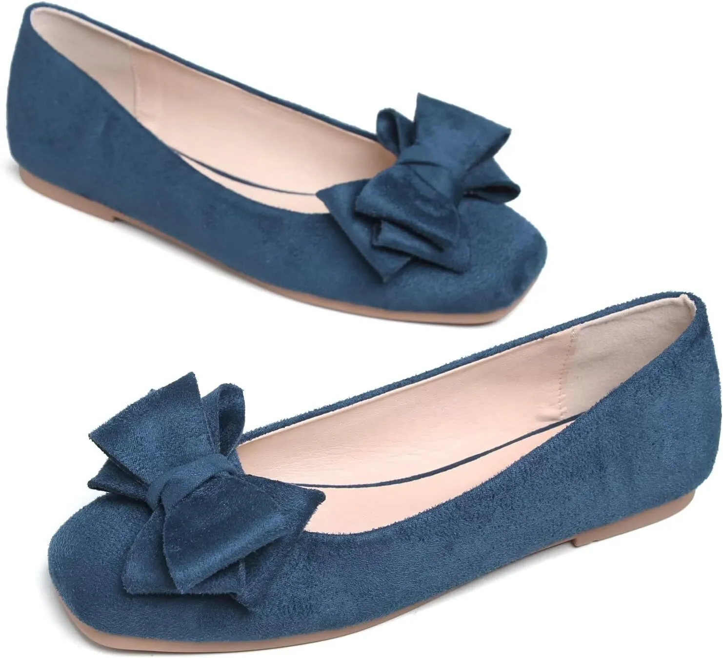 Stunner Womens Bowknot Ballet Flats Square Toe Casual Flats Comfortable Velvet Flats Slip On Work Flats