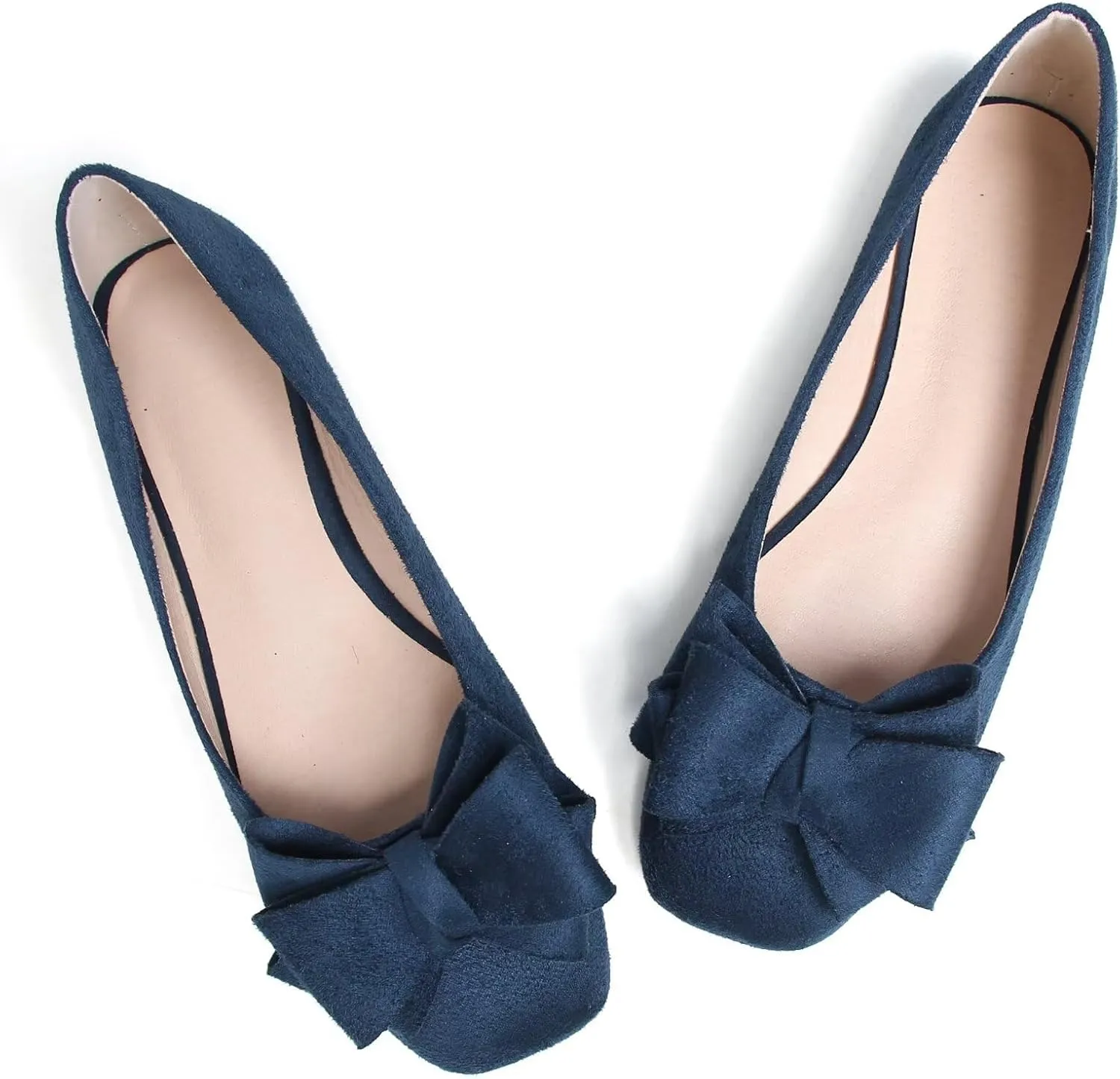 Stunner Womens Bowknot Ballet Flats Square Toe Casual Flats Comfortable Velvet Flats Slip On Work Flats