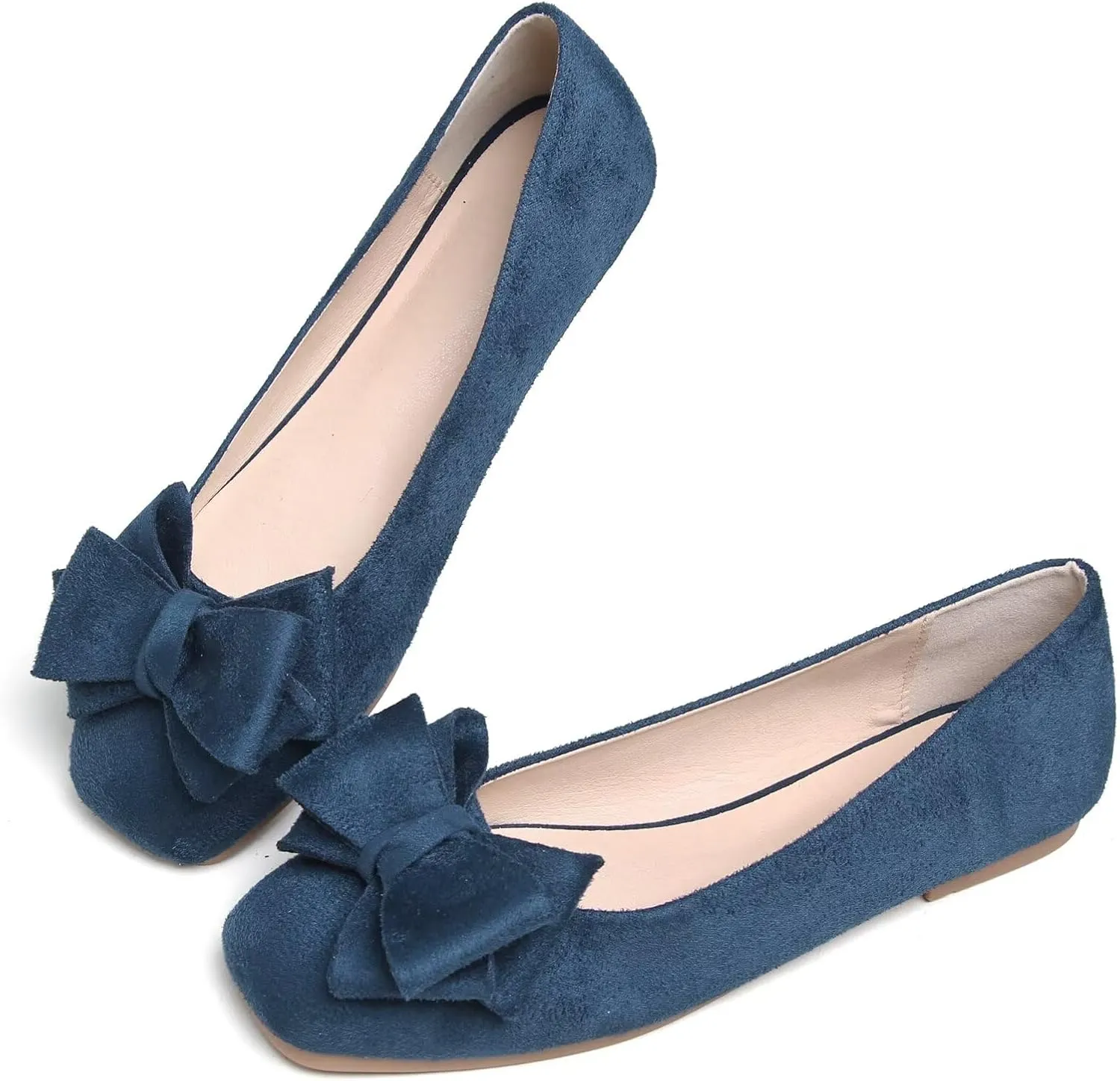 Stunner Womens Bowknot Ballet Flats Square Toe Casual Flats Comfortable Velvet Flats Slip On Work Flats