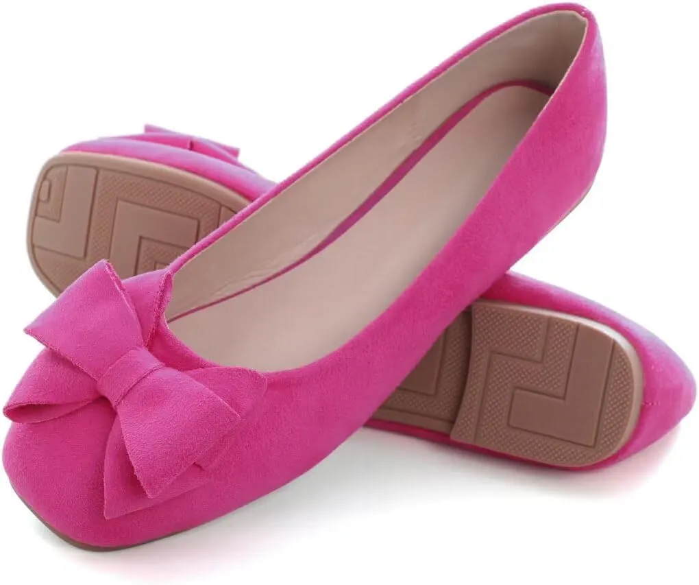 Stunner Women's Casual Flats Square Toe Bowknot Ballet Flats Comfortable Slip On Wedding Dress Shoes