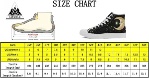 Sun Moon Star Hightop Canvas Shoes for Women Men Black White Fashion Shoes Lace up Trendy Plat Unisex Walking Casual Sneaker