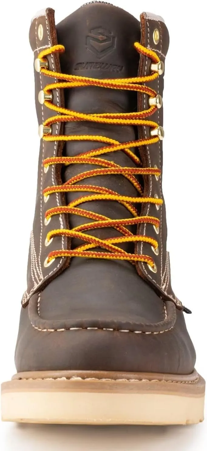 SUREWAY Mens 8 in Wedge Moc Soft/Steel Toe Work Boots for Men,Full-Grain Leather,Goodyear Welt,EH,Safety Industrial Construction Boots/Shoes for Women