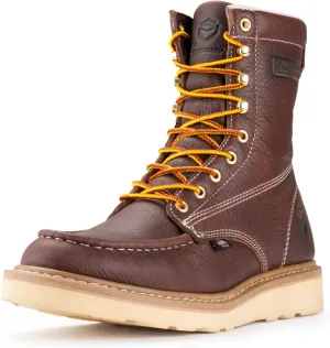 SUREWAY Mens 8 in Wedge Moc Soft/Steel Toe Work Boots for Men,Full-Grain Leather,Goodyear Welt,EH,Safety Industrial Construction Boots/Shoes for Women,Waterproof Soft Toe Dark BROWN,Size 11